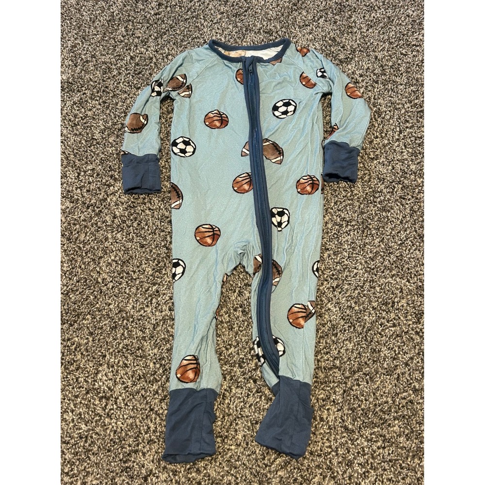 Bb13 Bamboo Sports Baby Sleeper 6-12M Blue Basketball Football Soccer Romper